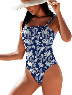 AI'MAGE Women's One Piece Swimsuit Color Block Bathing Suit Square Neck Swim Suits Vintage Retro Swimwear S-2XL