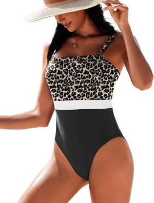 AI'MAGE Women's One Piece Swimsuit Color Block Bathing Suit Square Neck Swim Suits Vintage Retro Swimwear S-2XL