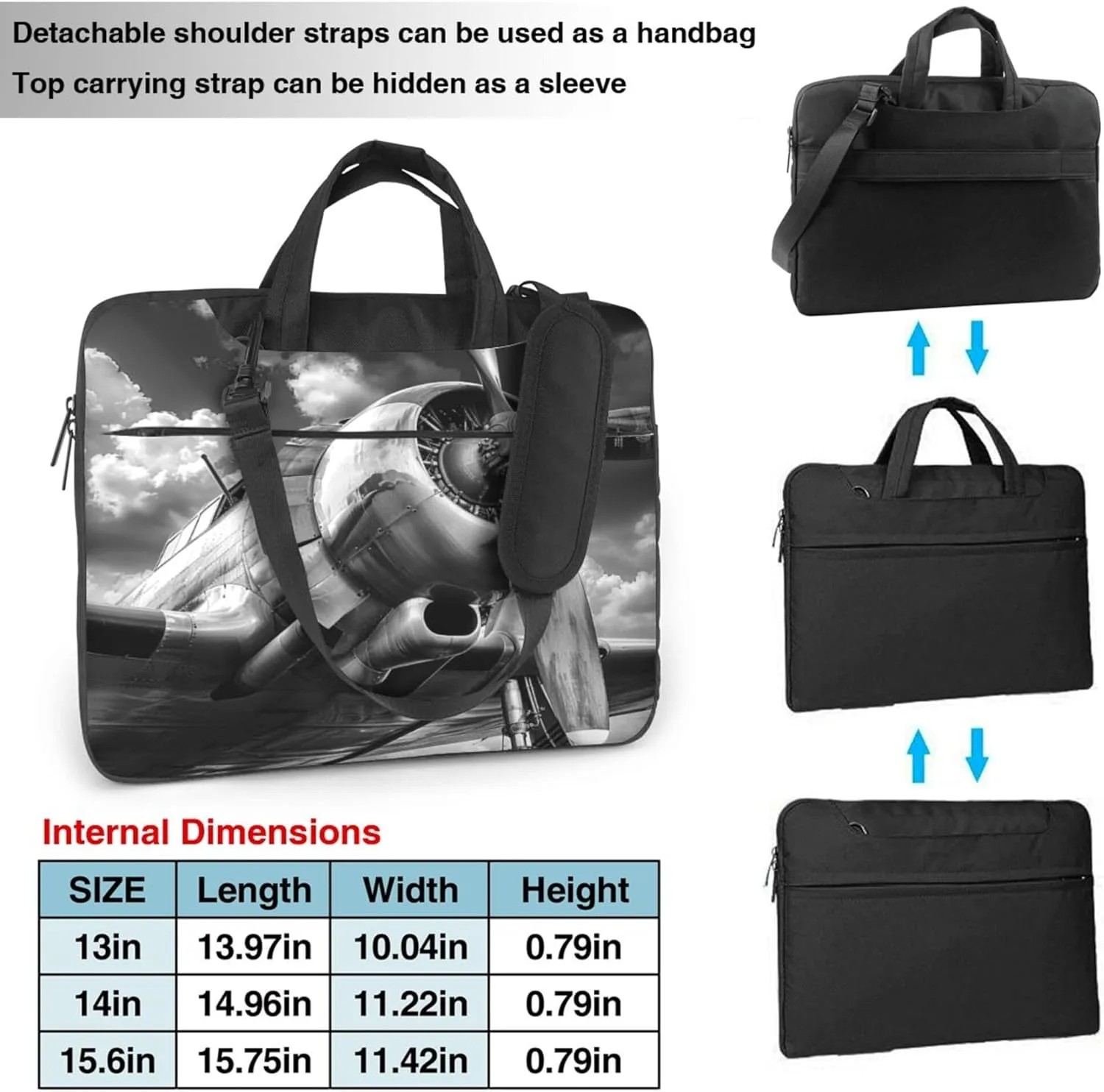 Airplanes Laptop Shoulder Bag for Women, Vintage Airplan Laptop Sleeve Case Durable Computer Bag