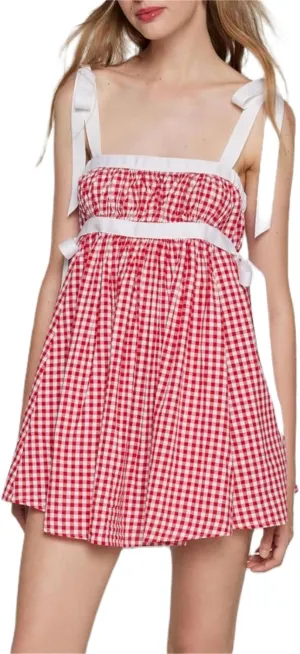Alyweatry Women Chic Vintage Lace Cute Fairy Dress Sleeveless Spaghetti Strap Aesthetic Mini Dress