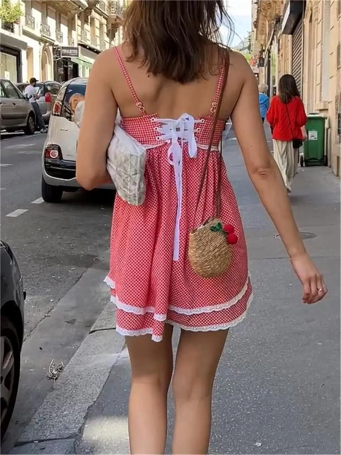 Alyweatry Women Chic Vintage Lace Cute Fairy Dress Sleeveless Spaghetti Strap Aesthetic Mini Dress