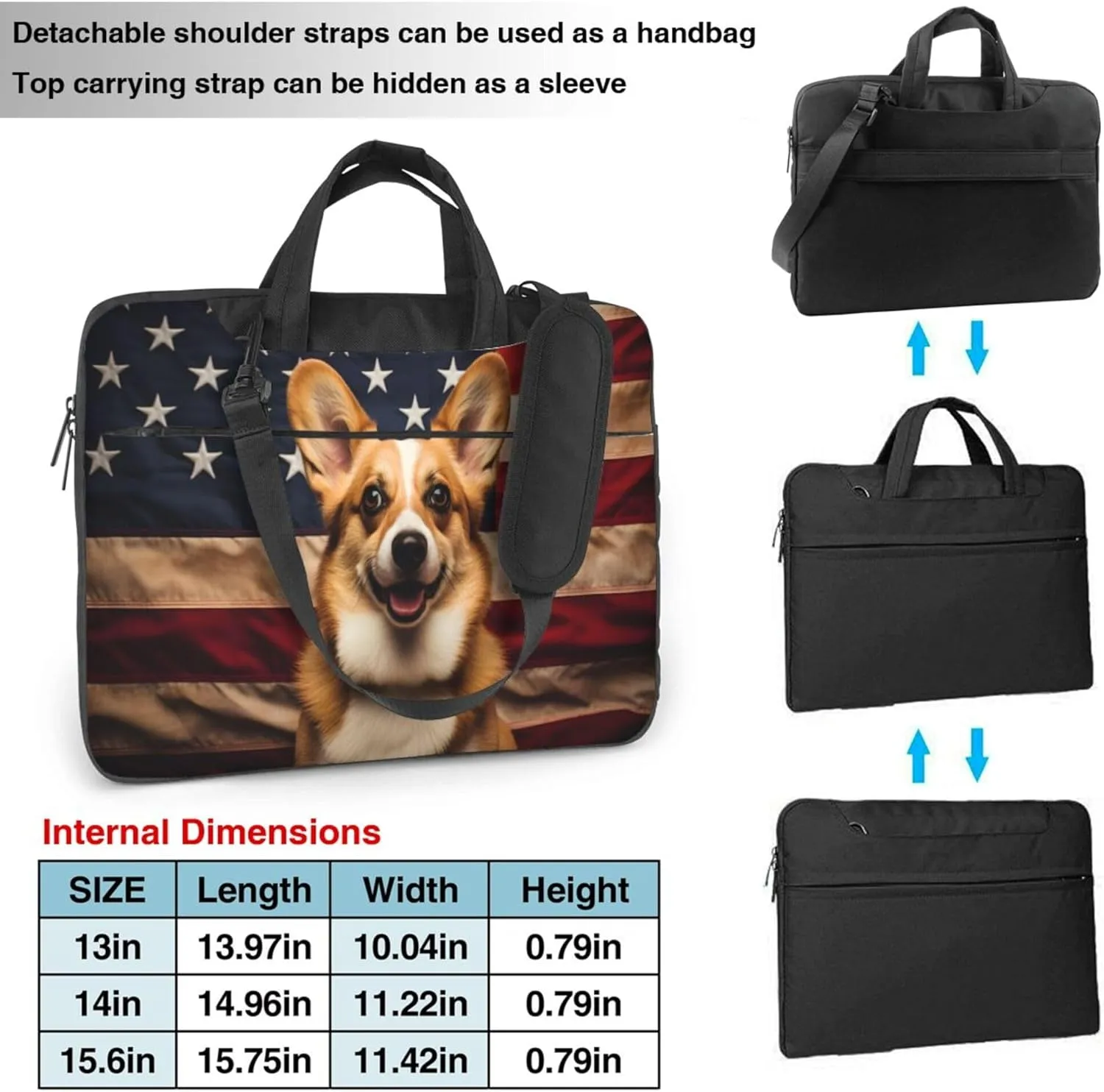 American Flag Cute Puppy Laptop Shoulder Bag for Women, Laptop Sleeve Case Durable Computer Bag