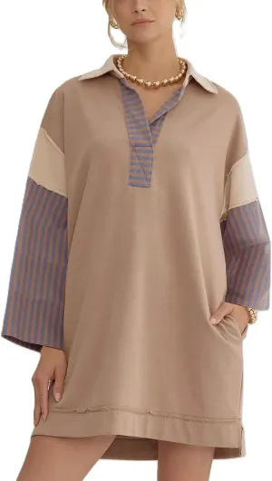 Amiblvowa Striped Sweatshirt Dress for Women Y2K Colorblock Long Sleeve Pullover Dress Vintage Oversized Streatshirt Top
