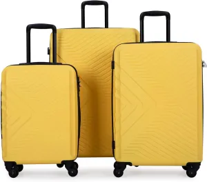 and Durable 3 Piece Luggage Set with Spinner Wheels, TSA Lock, and Divided Interior, Yellow