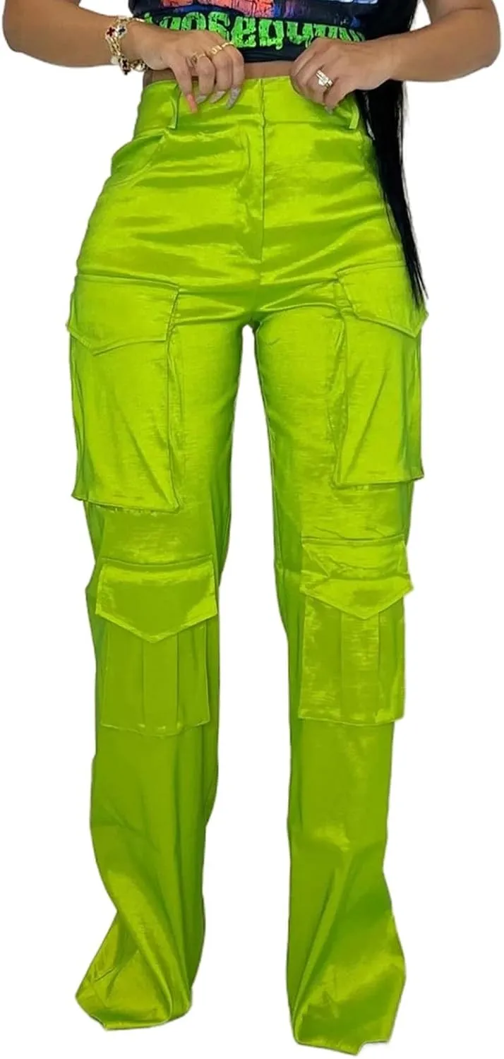 Angsuttc Cargo Pants Women High Waist Y2k Trendy Straight Leg Pants with Pockets