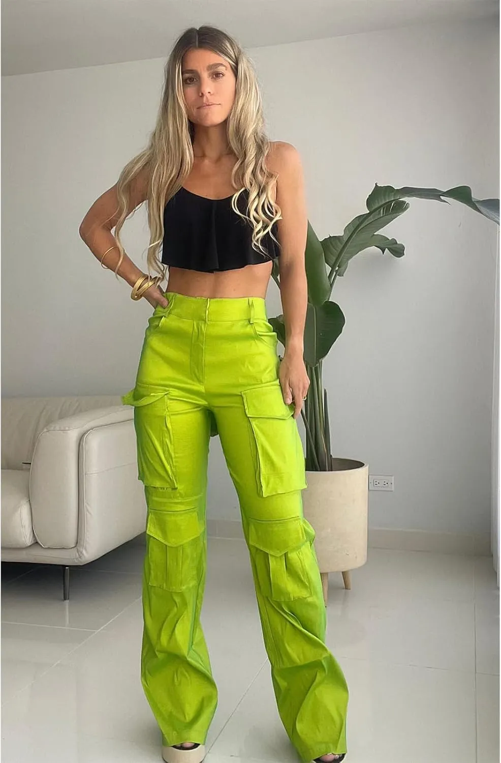 Angsuttc Cargo Pants Women High Waist Y2k Trendy Straight Leg Pants with Pockets