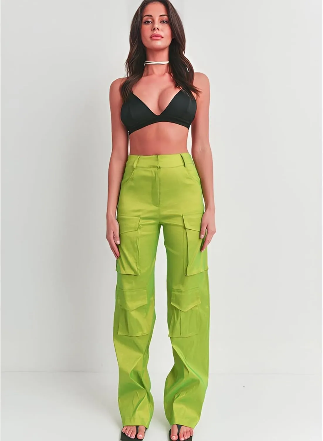 Angsuttc Cargo Pants Women High Waist Y2k Trendy Straight Leg Pants with Pockets