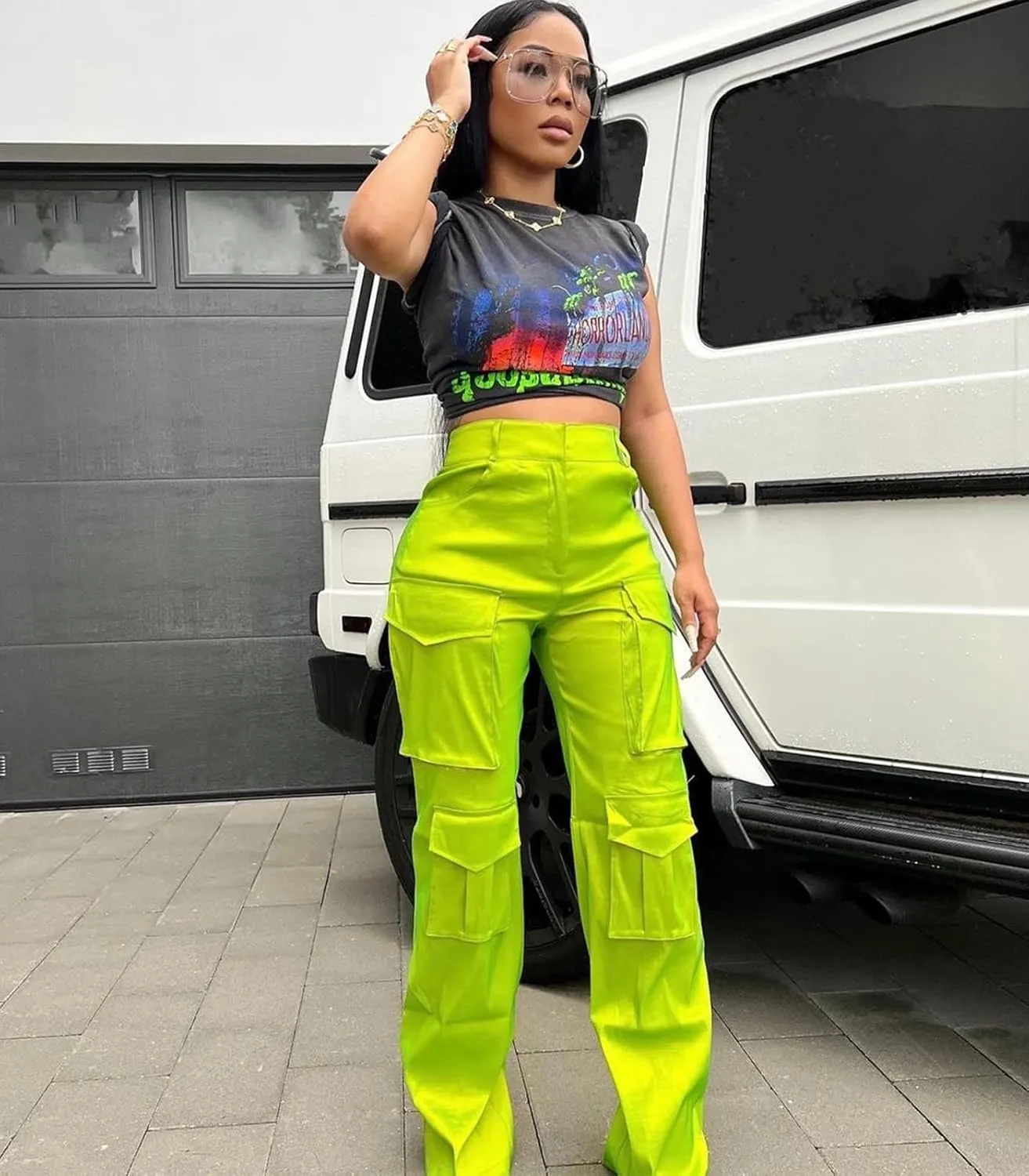 Angsuttc Cargo Pants Women High Waist Y2k Trendy Straight Leg Pants with Pockets