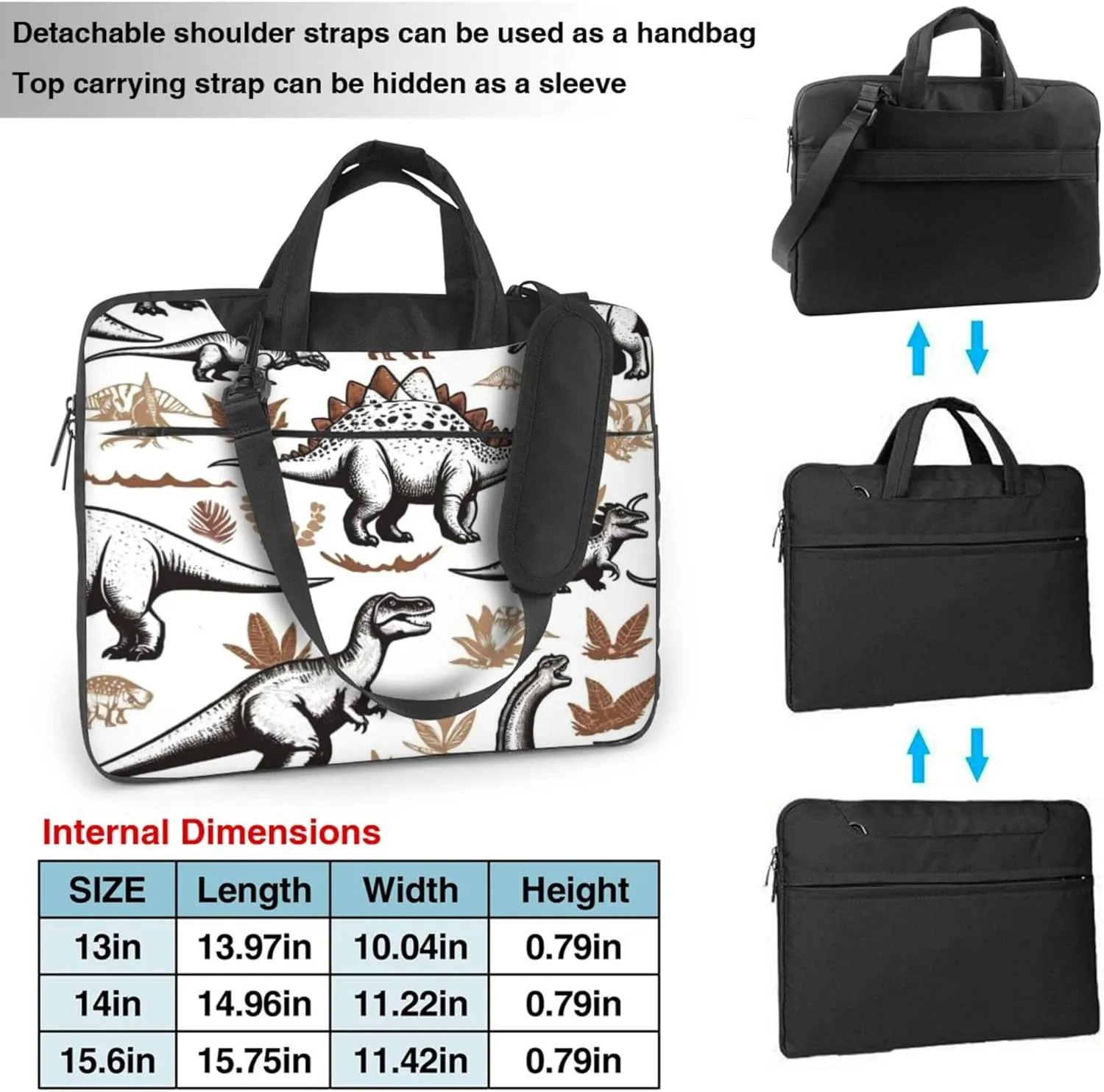 Animal Dinosaurs Laptop Shoulder Bag for Women, Retro Dinosaurs Laptop Sleeve Case Durable Computer Bag
