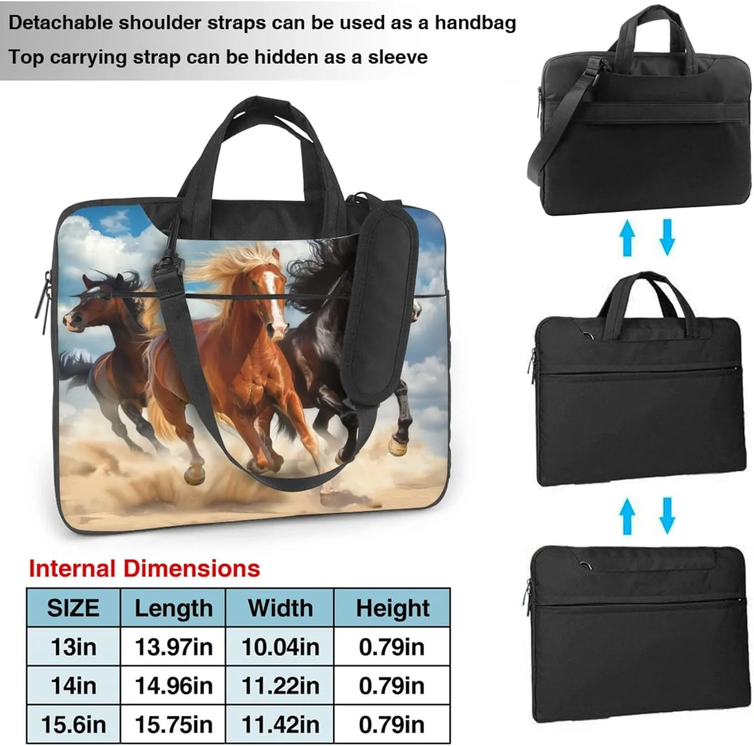 Animal Horse Laptop Shoulder Bag for Women, Running Horse Laptop Sleeve Case Durable Computer Bag
