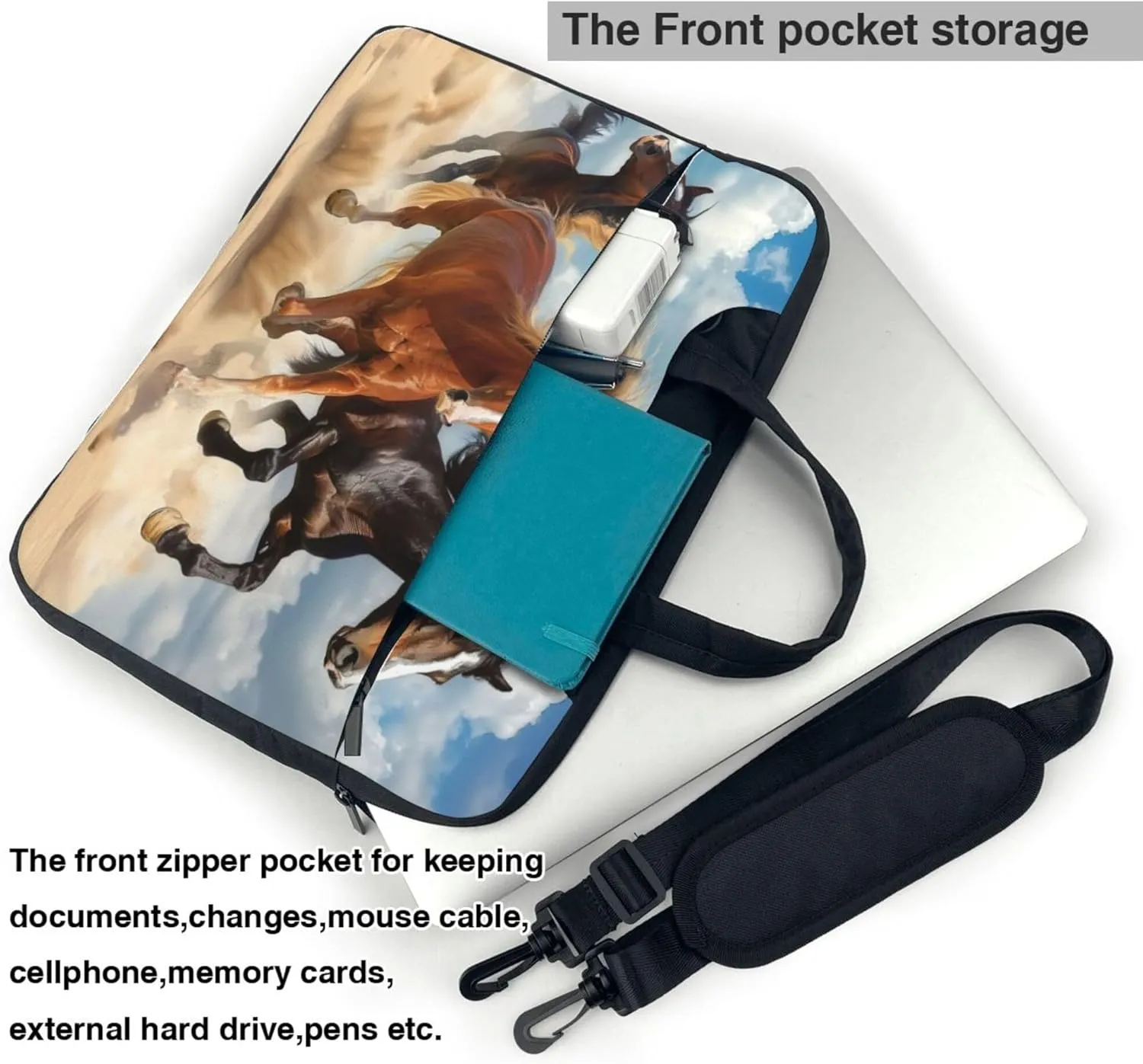 Animal Horse Laptop Shoulder Bag for Women, Running Horse Laptop Sleeve Case Durable Computer Bag