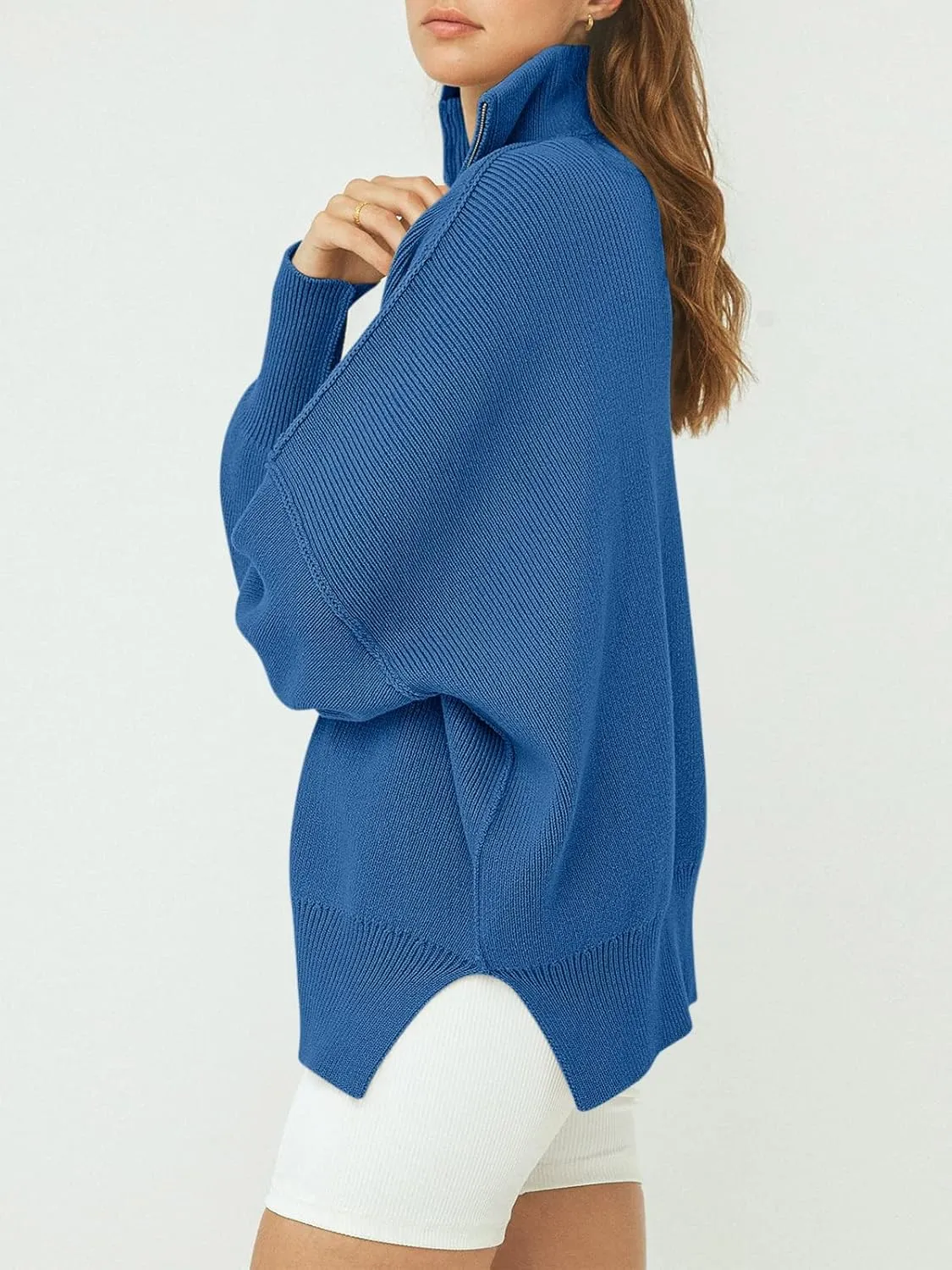 ANRABESS Women's Oversized Fashion Long Sleeve Quarter Zip Baggy Loose Slouchy Sweater Pullover Tops 2025 Fall Outfits