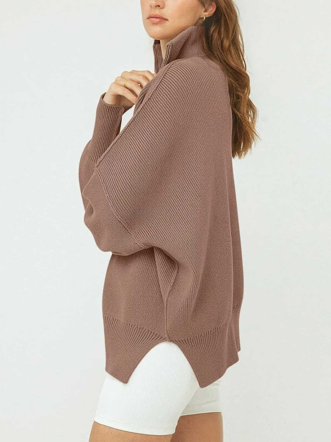 ANRABESS Women's Oversized Fashion Long Sleeve Quarter Zip Baggy Loose Slouchy Sweater Pullover Tops 2025 Fall Outfits