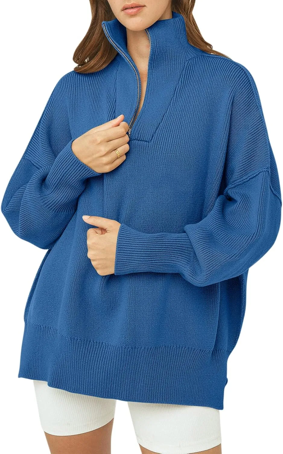 ANRABESS Women's Oversized Fashion Long Sleeve Quarter Zip Baggy Loose Slouchy Sweater Pullover Tops 2025 Fall Outfits