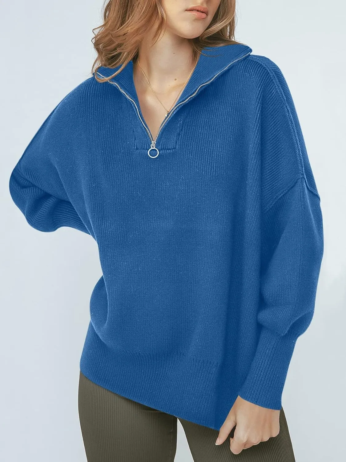 ANRABESS Women's Oversized Fashion Long Sleeve Quarter Zip Baggy Loose Slouchy Sweater Pullover Tops 2025 Fall Outfits
