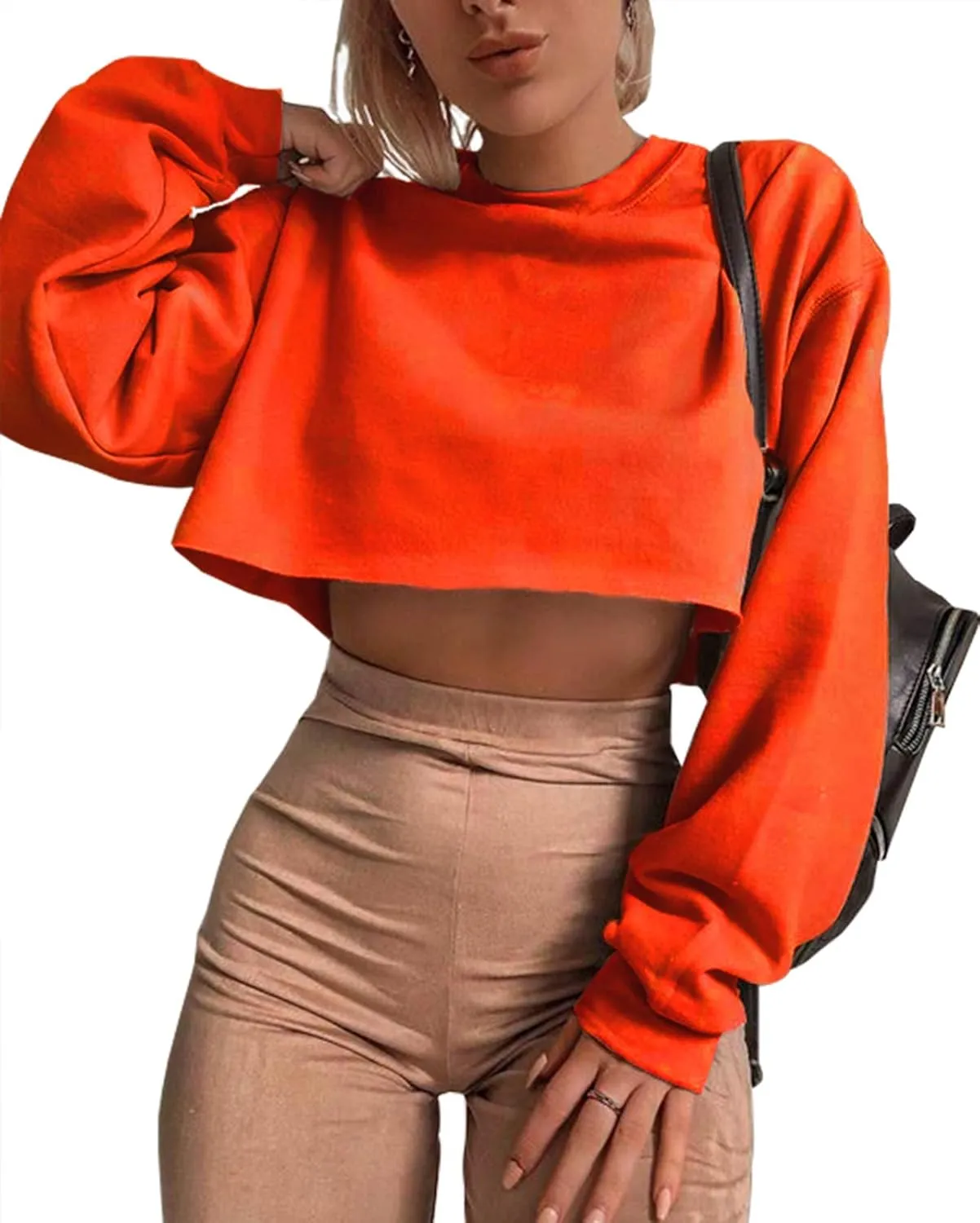 Artfish Women's Crewneck Long Sleeve Crop Tops Workout Casual Pullover Loose Sweatshirts