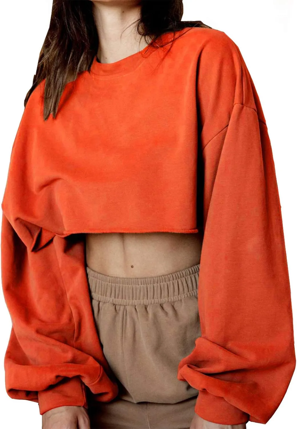 Artfish Women's Crewneck Long Sleeve Crop Tops Workout Casual Pullover Loose Sweatshirts