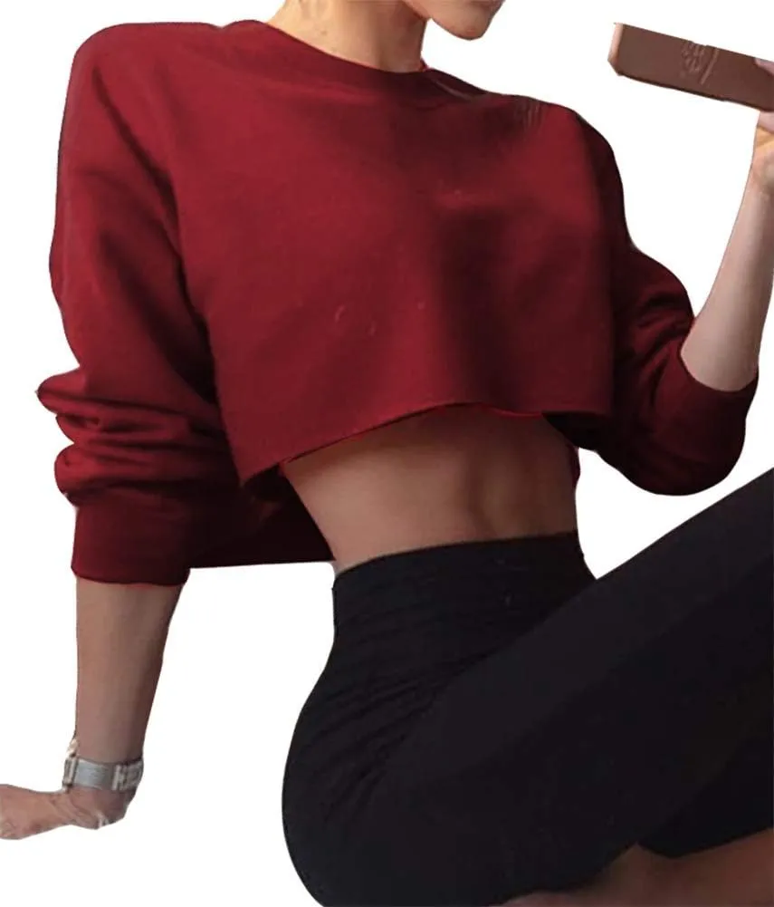 Artfish Women's Crewneck Long Sleeve Crop Tops Workout Casual Pullover Loose Sweatshirts