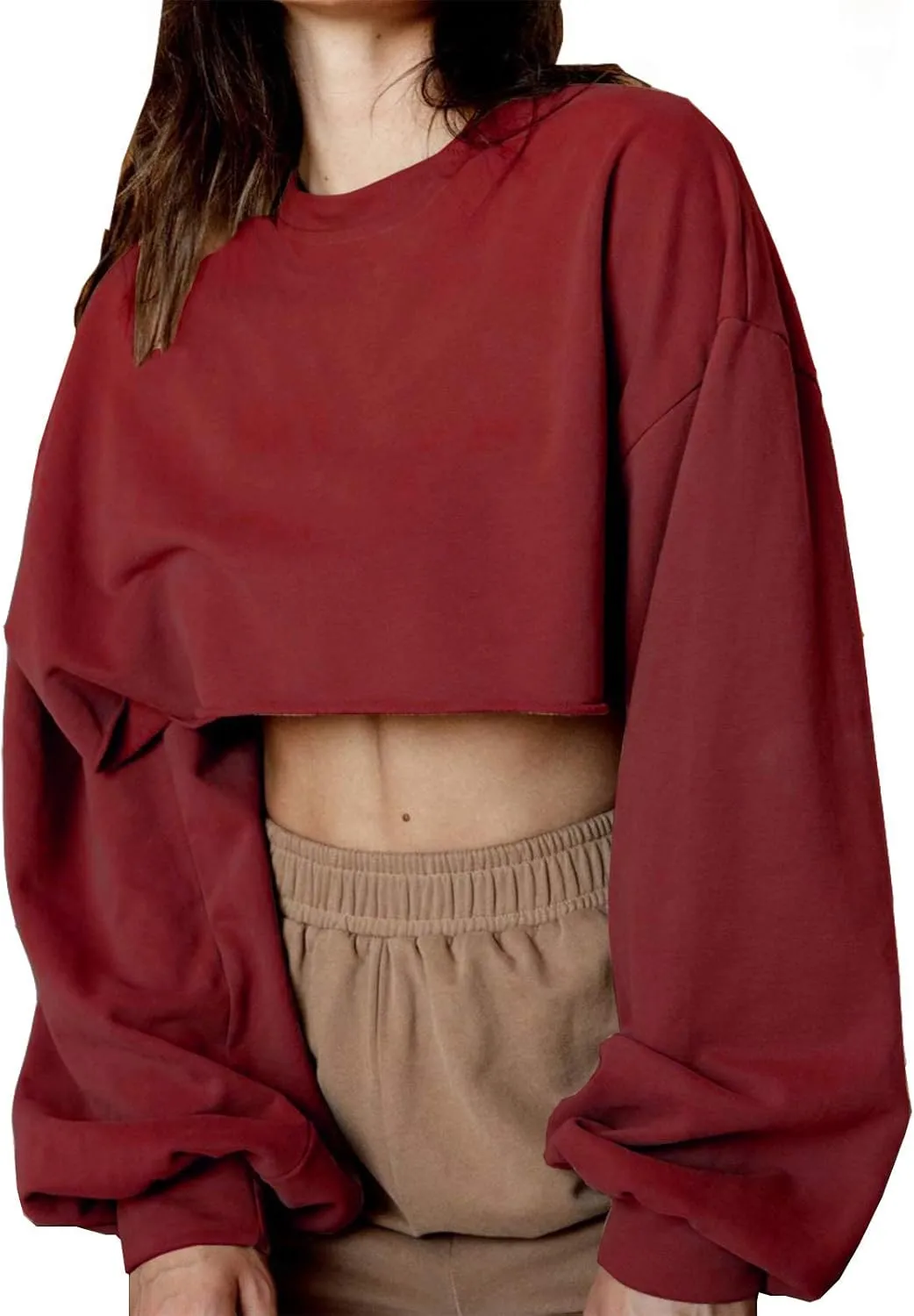 Artfish Women's Crewneck Long Sleeve Crop Tops Workout Casual Pullover Loose Sweatshirts