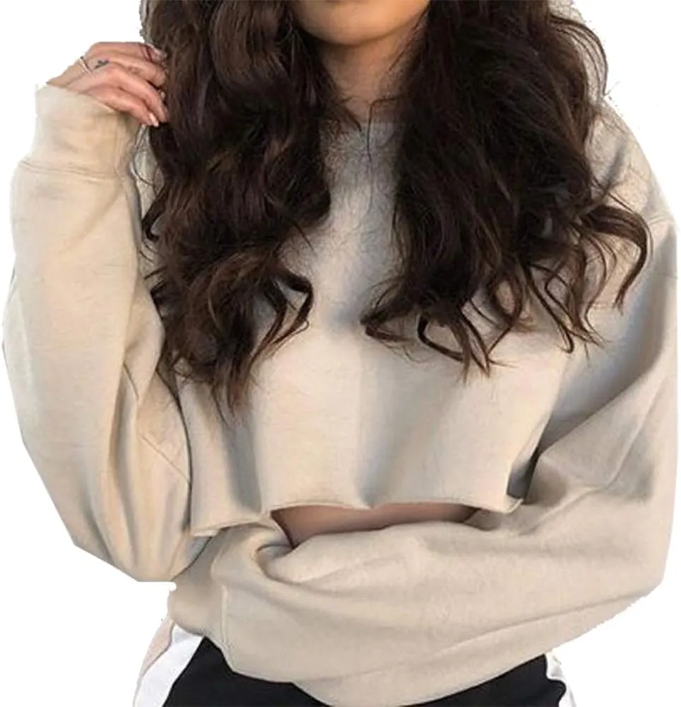 Artfish Women's Crewneck Long Sleeve Crop Tops Workout Casual Pullover Loose Sweatshirts