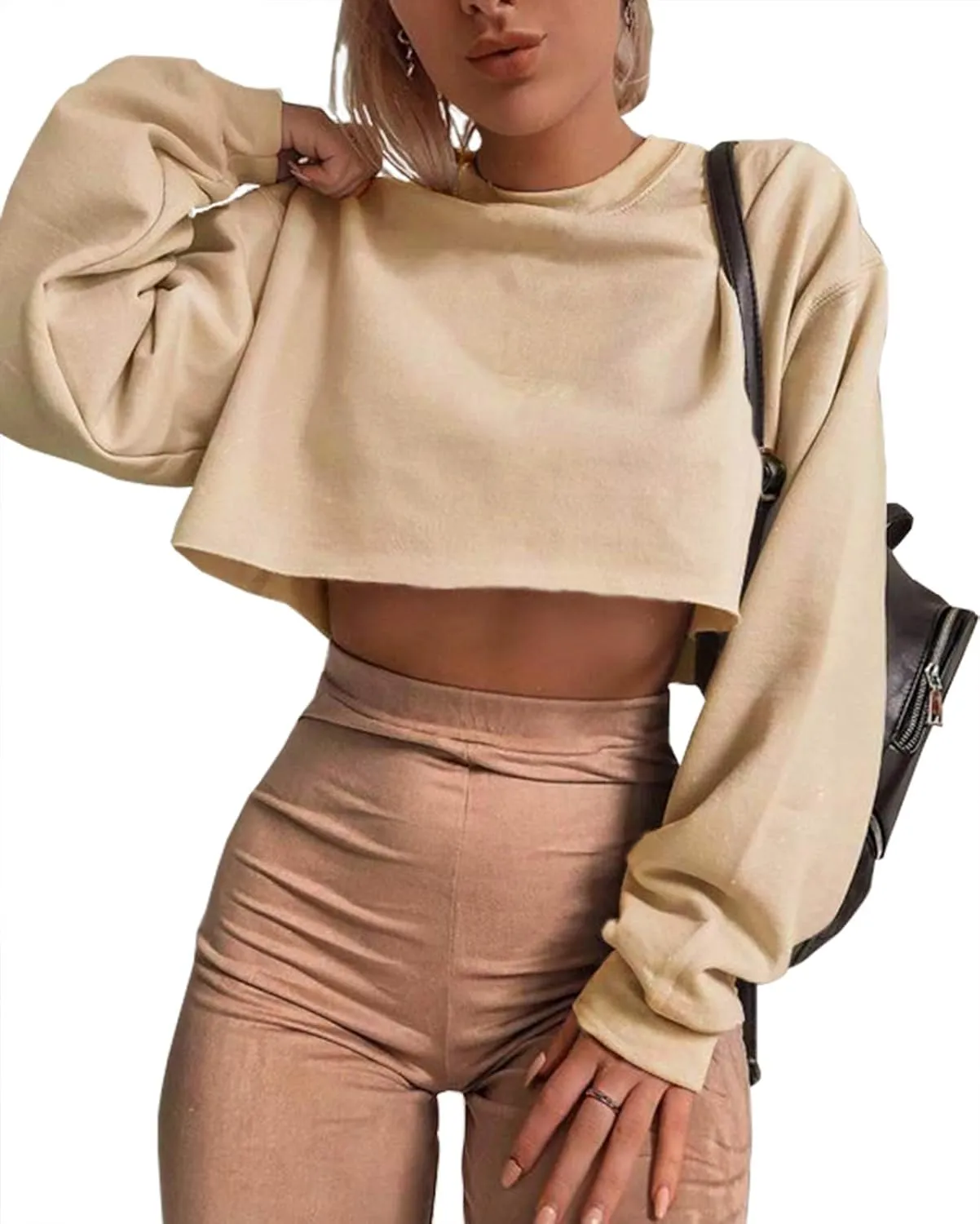 Artfish Women's Crewneck Long Sleeve Crop Tops Workout Casual Pullover Loose Sweatshirts