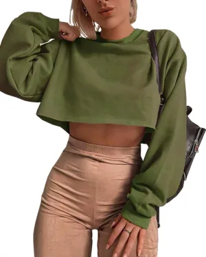 Artfish Women's Crewneck Long Sleeve Crop Tops Workout Casual Pullover Loose Sweatshirts