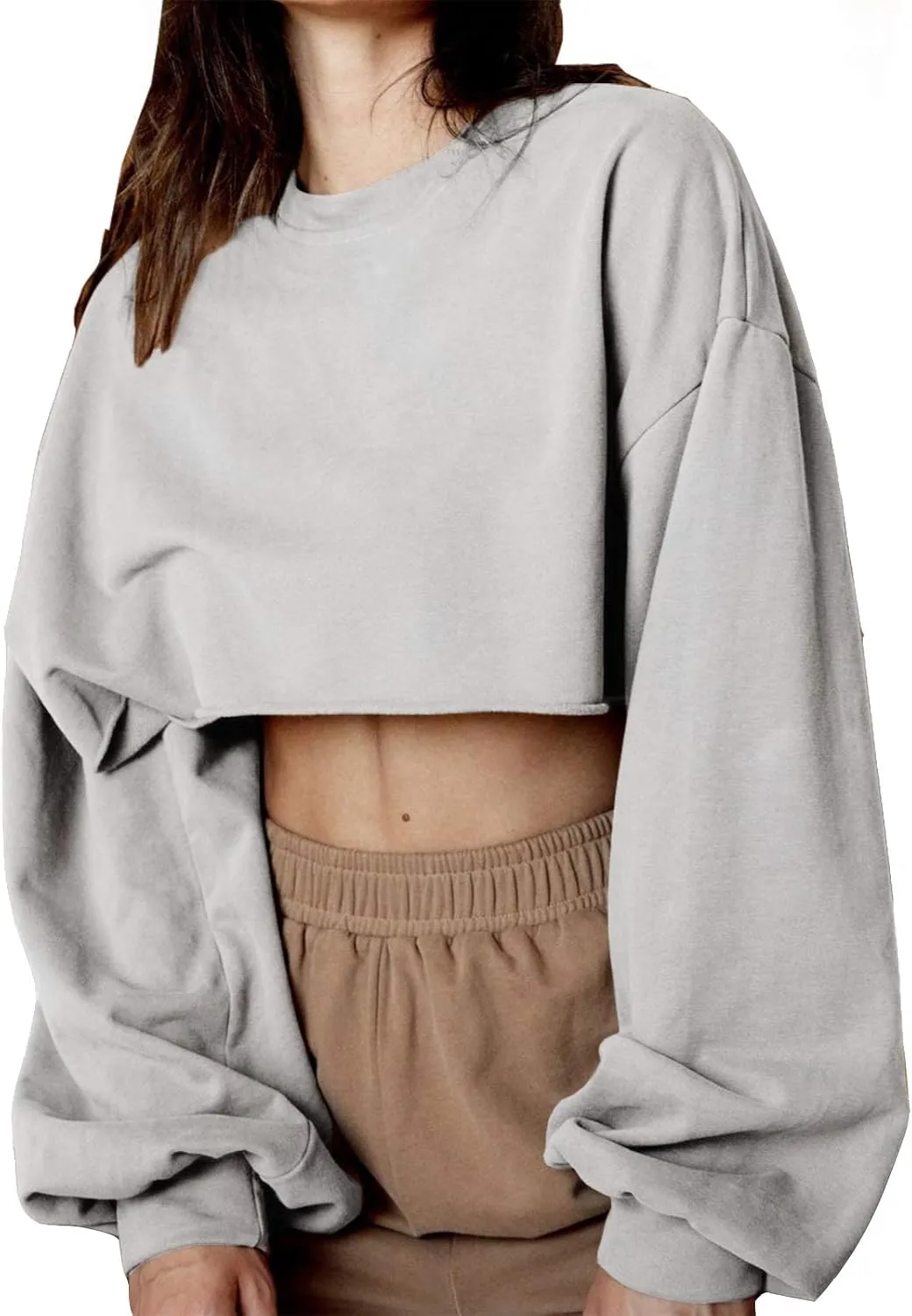 Artfish Women's Crewneck Long Sleeve Crop Tops Workout Casual Pullover Loose Sweatshirts