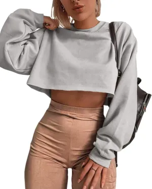 Artfish Women's Crewneck Long Sleeve Crop Tops Workout Casual Pullover Loose Sweatshirts