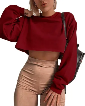 Artfish Women's Crewneck Long Sleeve Crop Tops Workout Casual Pullover Loose Sweatshirts