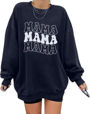 ASTANFY Oversized Mama Sweatshirt Women Mama Mom Bruh Pullover Tops Casual Crewneck Loose Long Sleeve Shirt