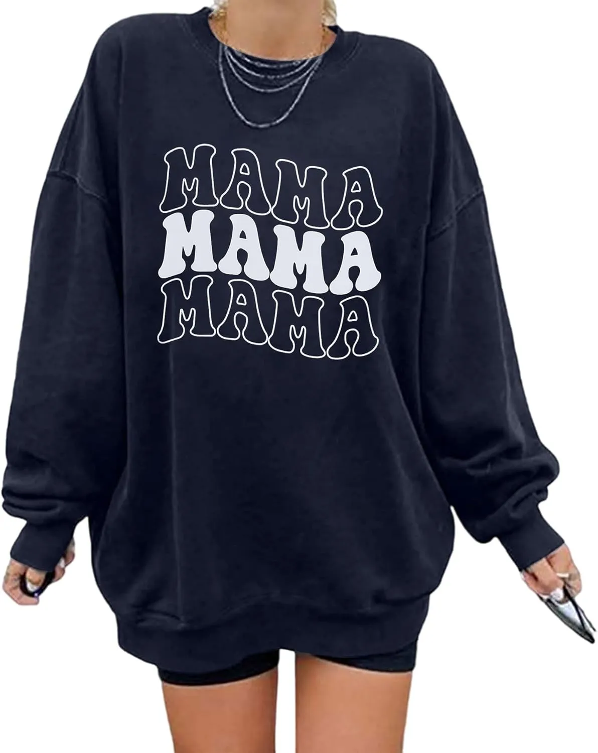 ASTANFY Oversized Mama Sweatshirt Women Mama Mom Bruh Pullover Tops Casual Crewneck Loose Long Sleeve Shirt