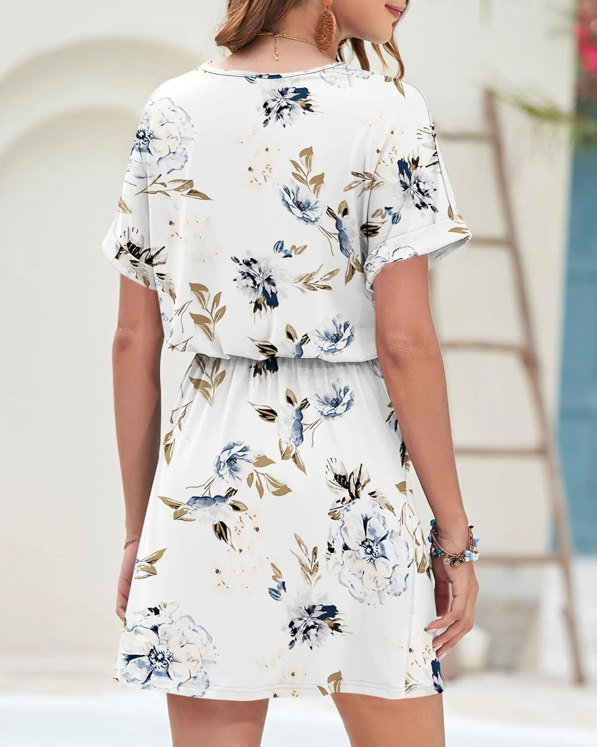 AUSELILY Womens Summer Dress 2025 Casual Short Sleeve Sundress V Neck Tie Button Beach Swing Dresses with Pockets