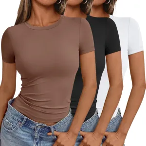 AUTOMET Womens 3 Piece Short Sleeve Shirts Basic Going Out Slim Fitted Crop Tops 2025 Summer Y2k Clothes