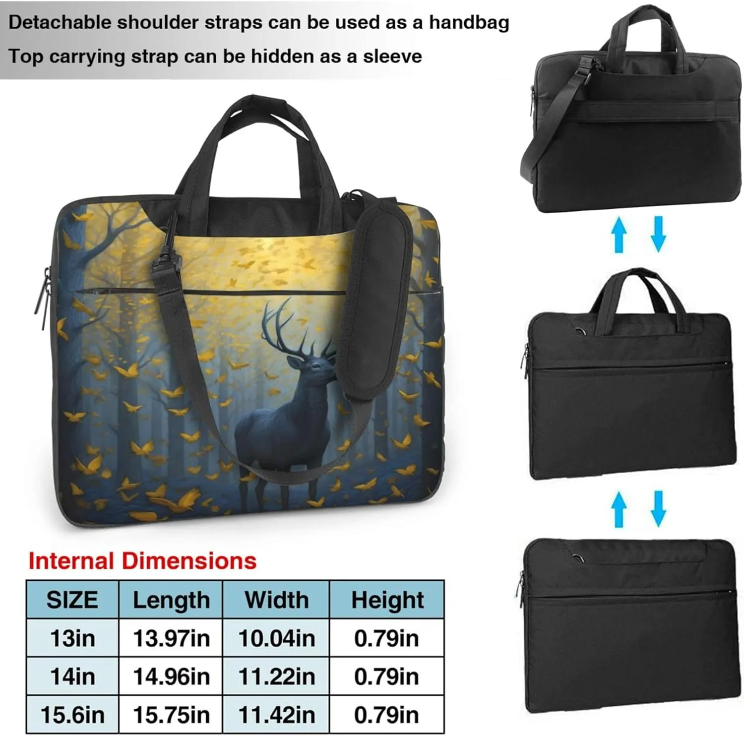 Autumn Deer Leaves Laptop Shoulder Bag for Women, Laptop Sleeve Case Durable Computer Bag