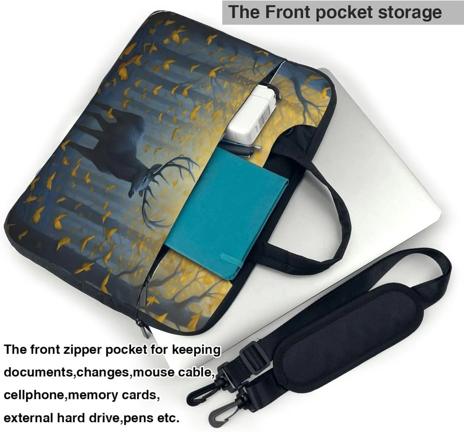 Autumn Deer Leaves Laptop Shoulder Bag for Women, Laptop Sleeve Case Durable Computer Bag