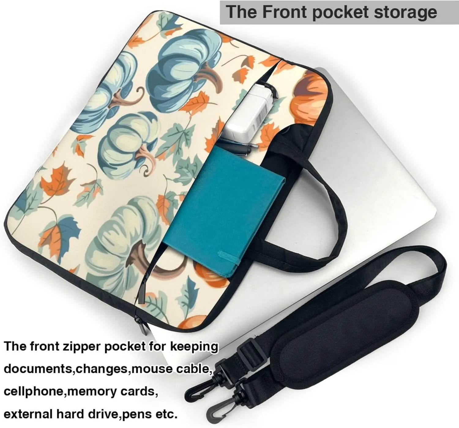 Autumn Leaves Laptop Shoulder Bag for Women, Watercolor Pumpkin Laptop Sleeve Case Durable Computer Bag