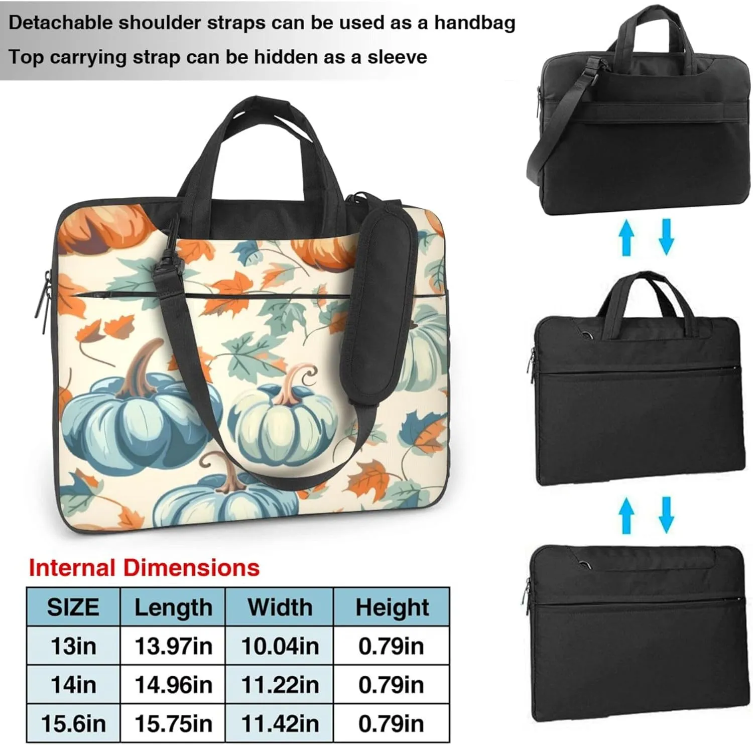 Autumn Leaves Laptop Shoulder Bag for Women, Watercolor Pumpkin Laptop Sleeve Case Durable Computer Bag