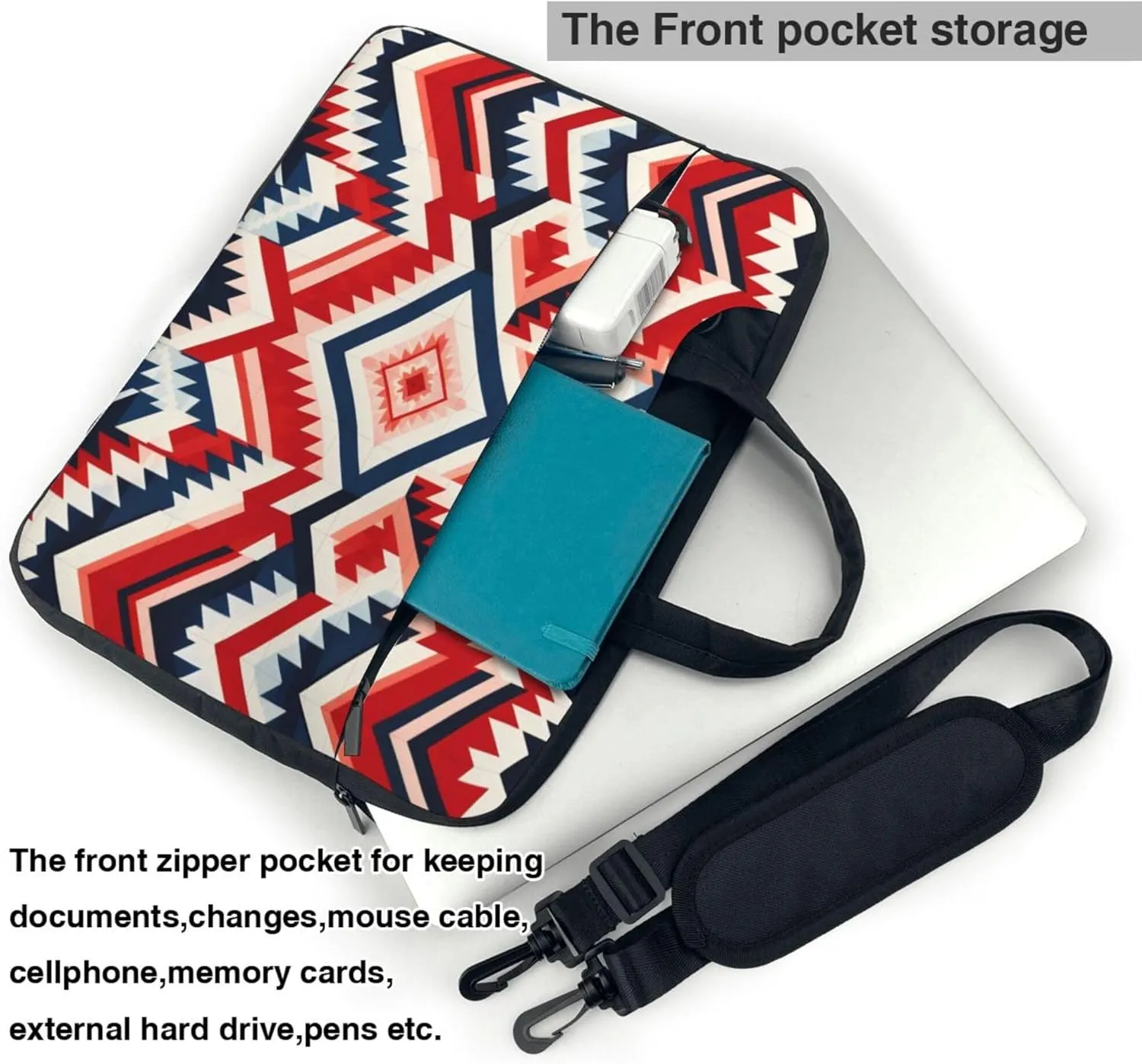 Aztec Geometric Ethnic Pattern Laptop Shoulder Bag for Women, Laptop Sleeve Case Durable Computer Bag