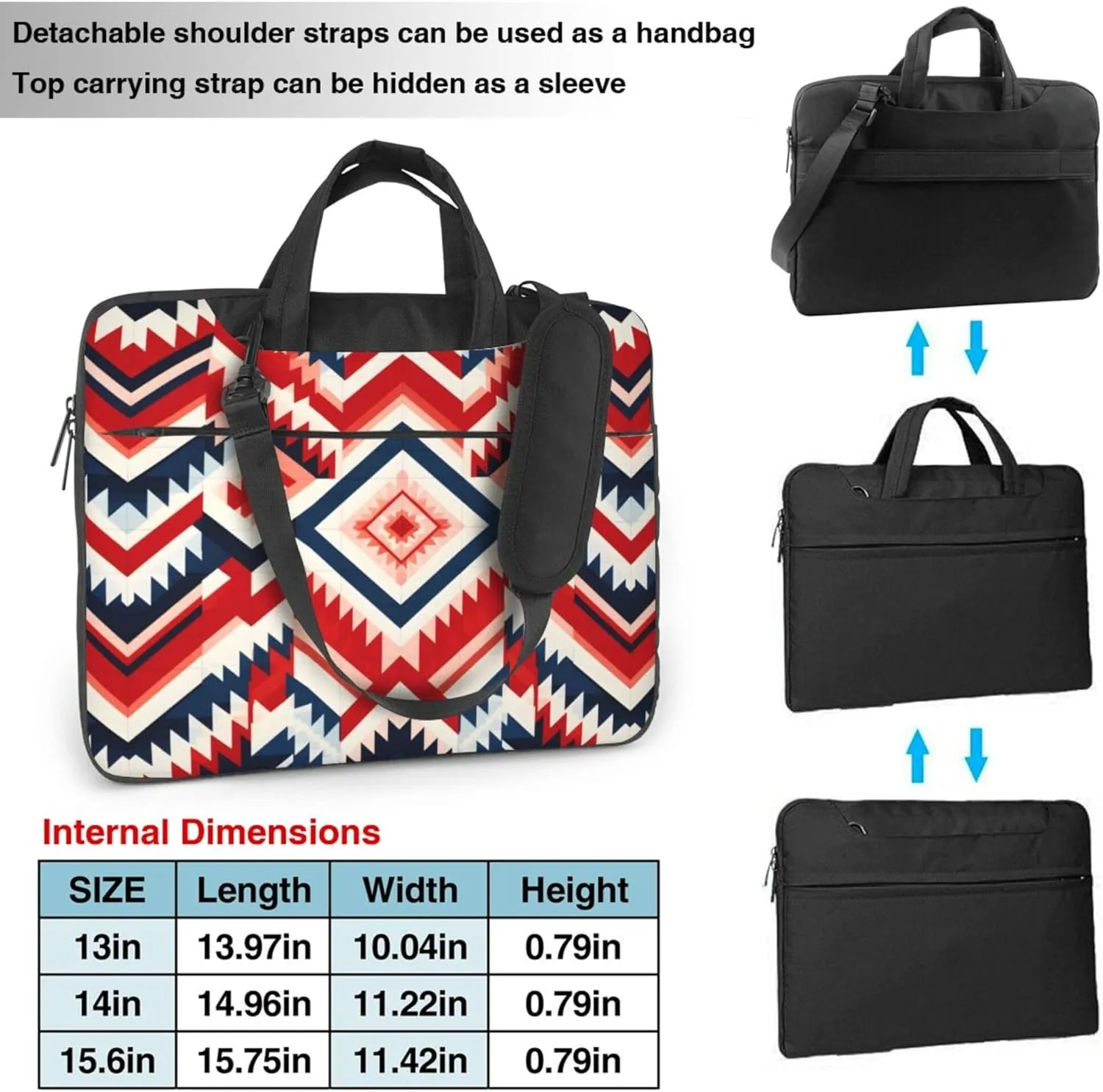 Aztec Geometric Ethnic Pattern Laptop Shoulder Bag for Women, Laptop Sleeve Case Durable Computer Bag