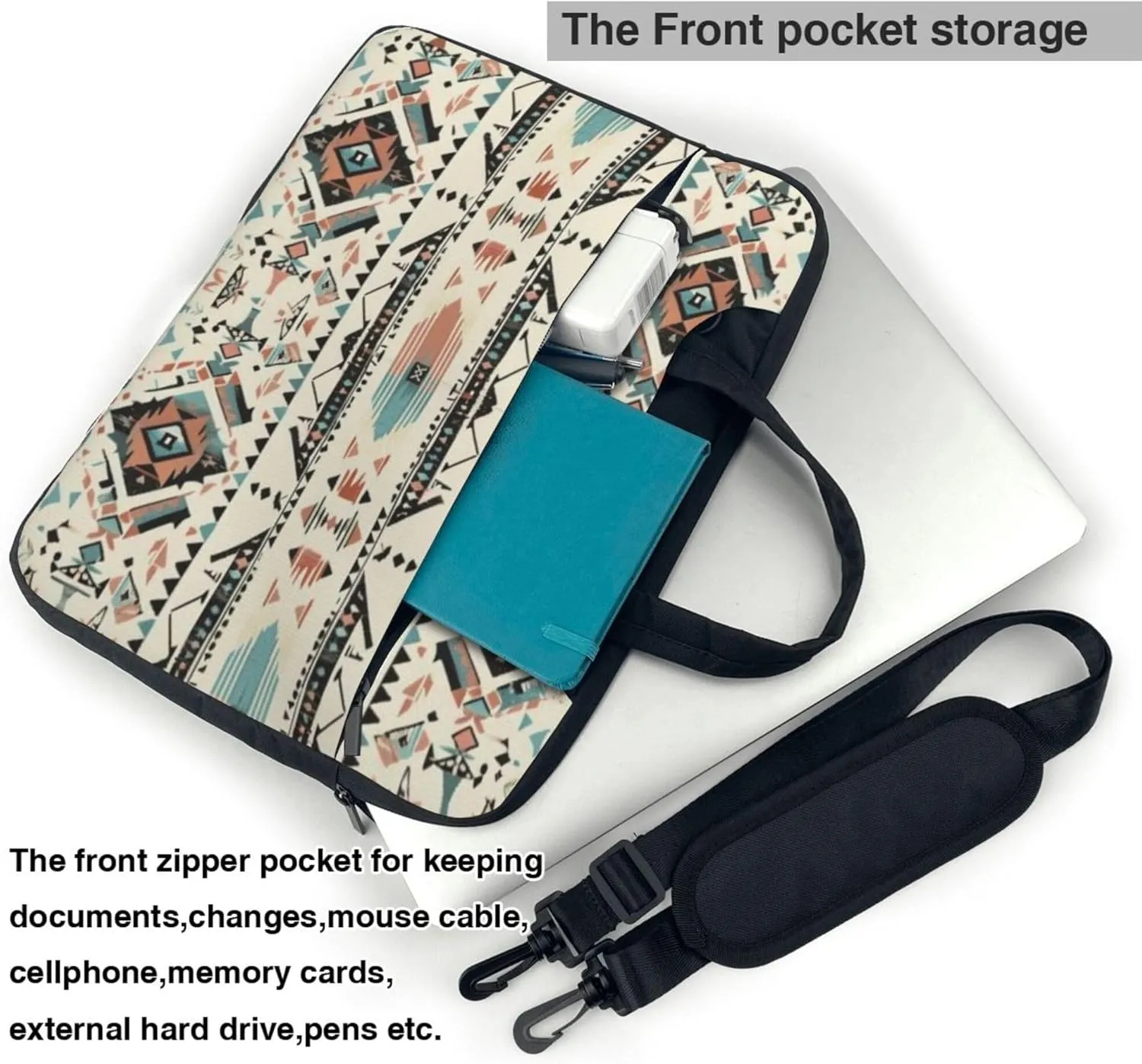 Aztec Painted Laptop Shoulder Bag for Women, Ethnic Pattern Laptop Sleeve Case Durable Computer Bag