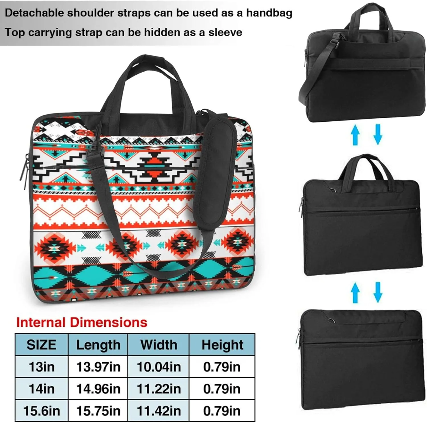 Aztec Pattern Laptop Shoulder Bag for Women, Ethnic Painted Laptop Sleeve Case Durable Computer Bag