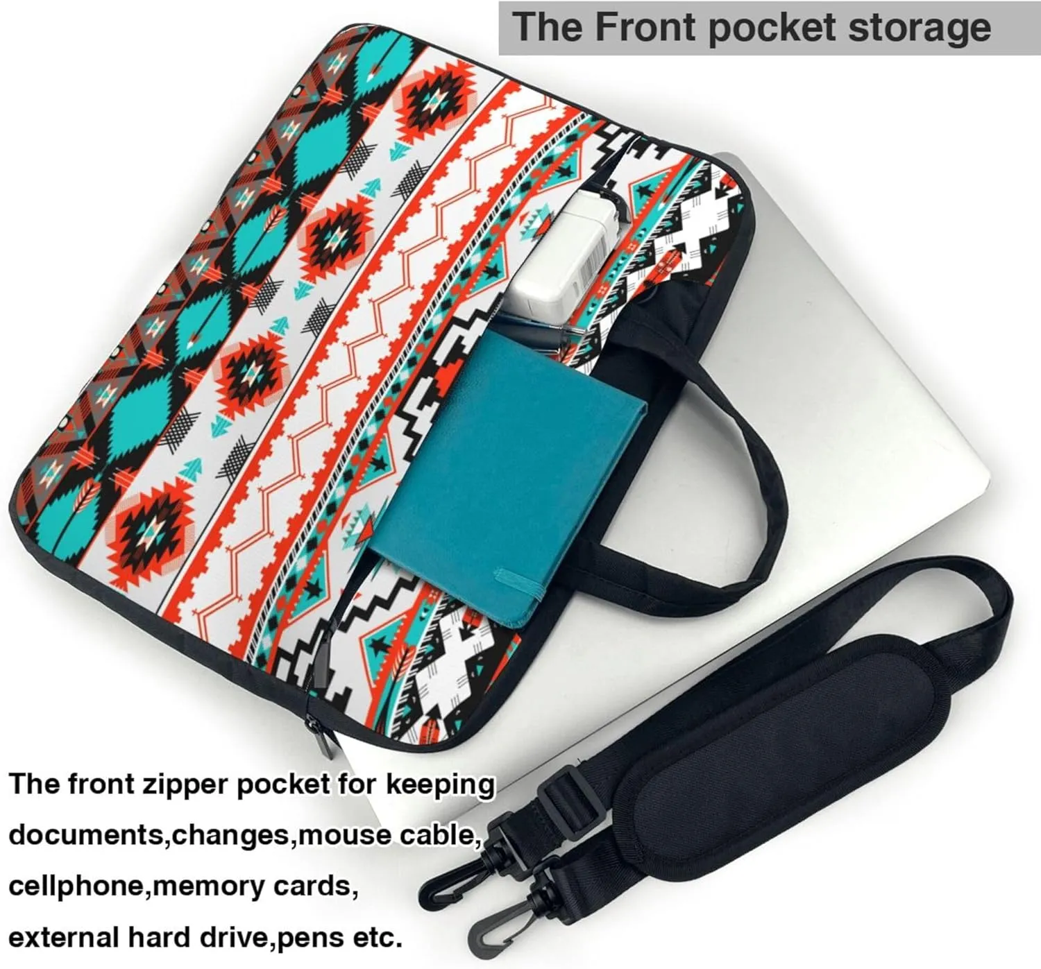 Aztec Pattern Laptop Shoulder Bag for Women, Ethnic Painted Laptop Sleeve Case Durable Computer Bag