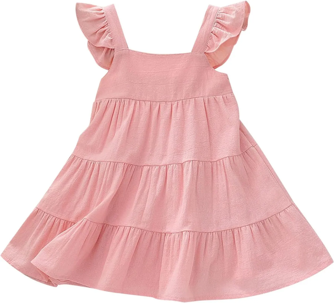 Baby Mini Dress Toddler Kids Baby Girls Linen Vintage Dress Ruffle Retro Solid Girl Dresses Boho (Pink, 1-2 Years)