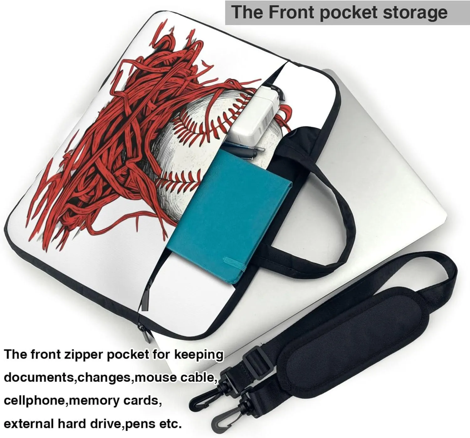 Baseball and Red Rope Laptop Shoulder Bag for Women, Laptop Sleeve Case Durable Computer Bag