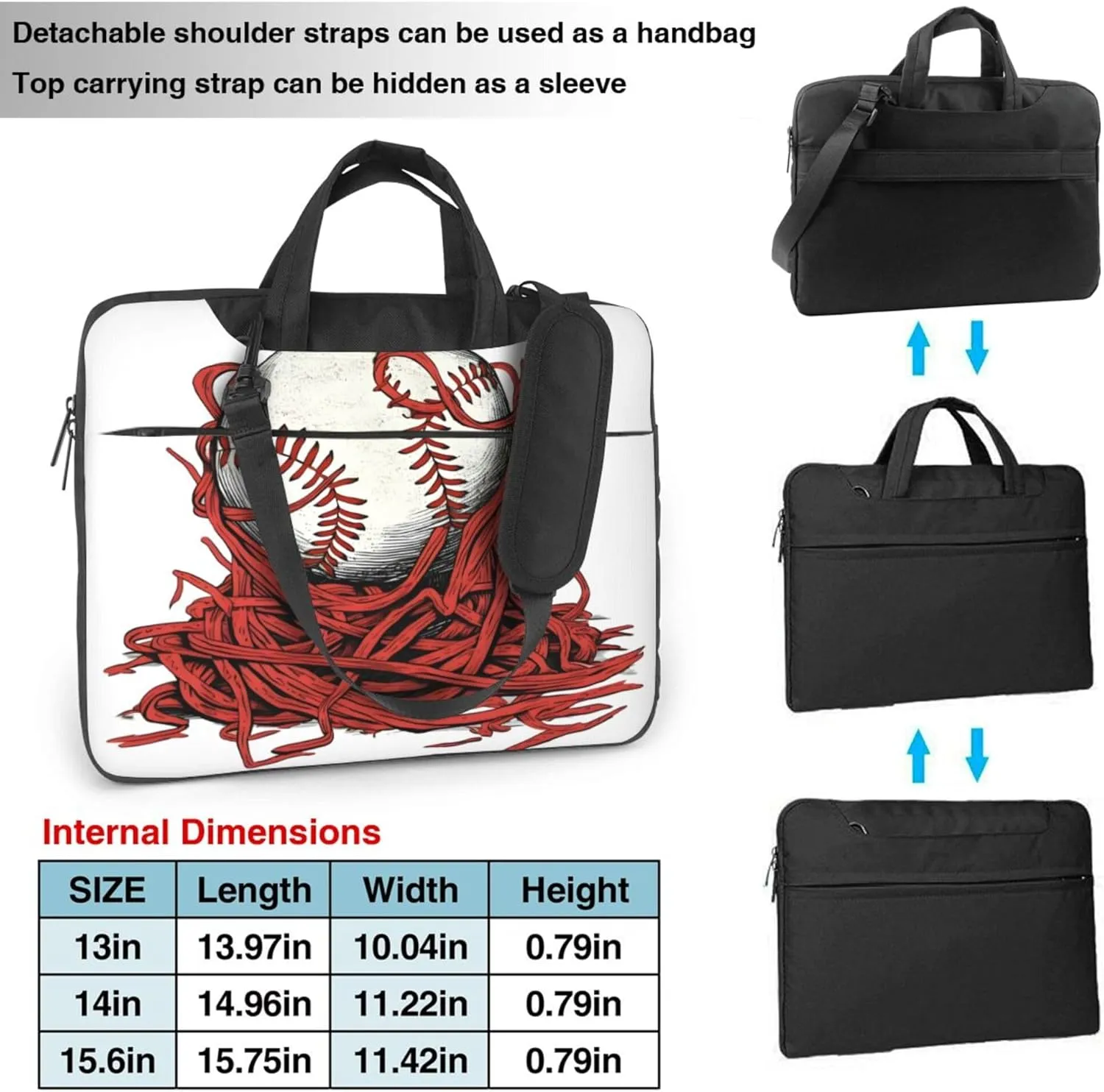 Baseball and Red Rope Laptop Shoulder Bag for Women, Laptop Sleeve Case Durable Computer Bag