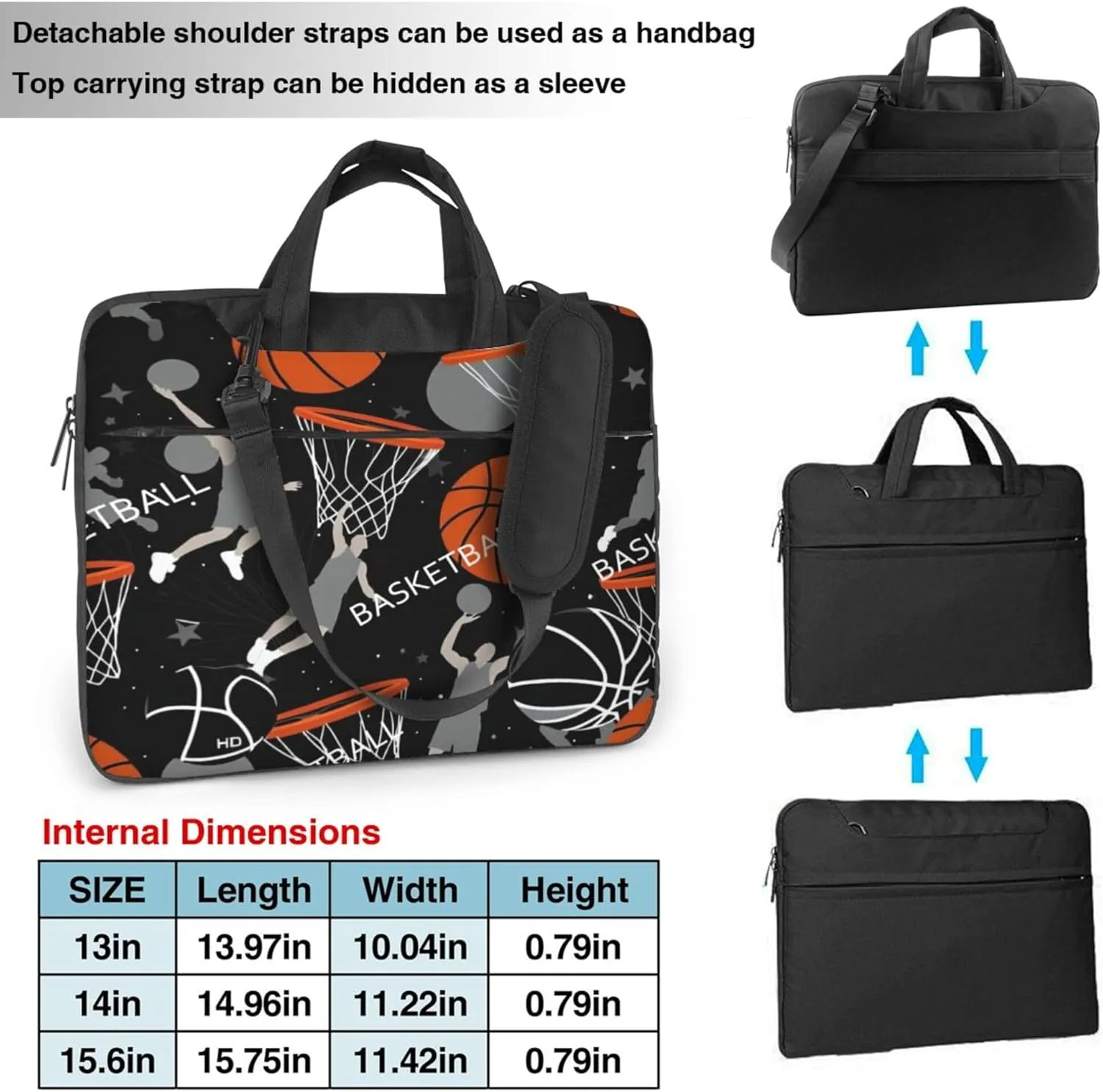 Basketball Laptop Shoulder Bag for Women, Basketball Player Laptop Sleeve Case Durable Computer Bag