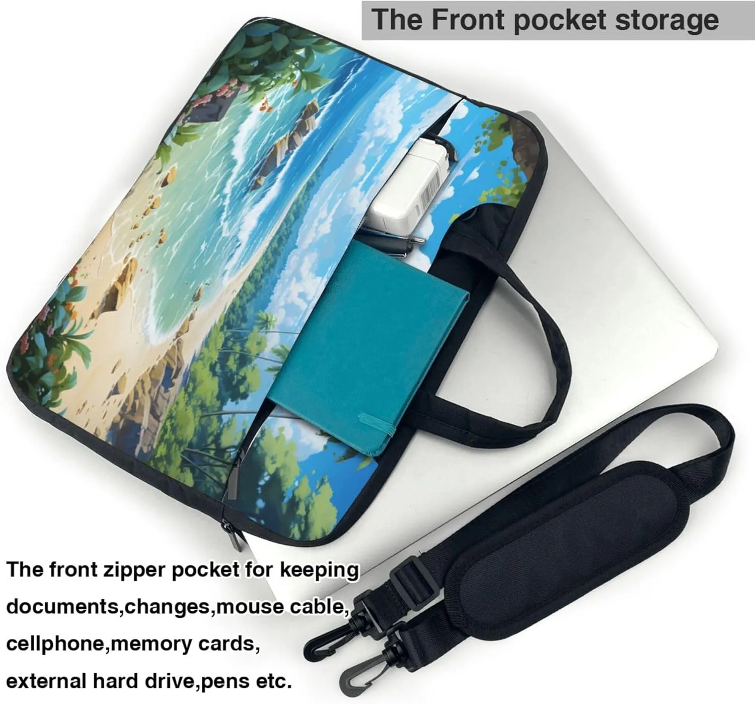 Beach Landscape Painted Laptop Shoulder Bag for Women, Laptop Sleeve Case Durable Computer Bag