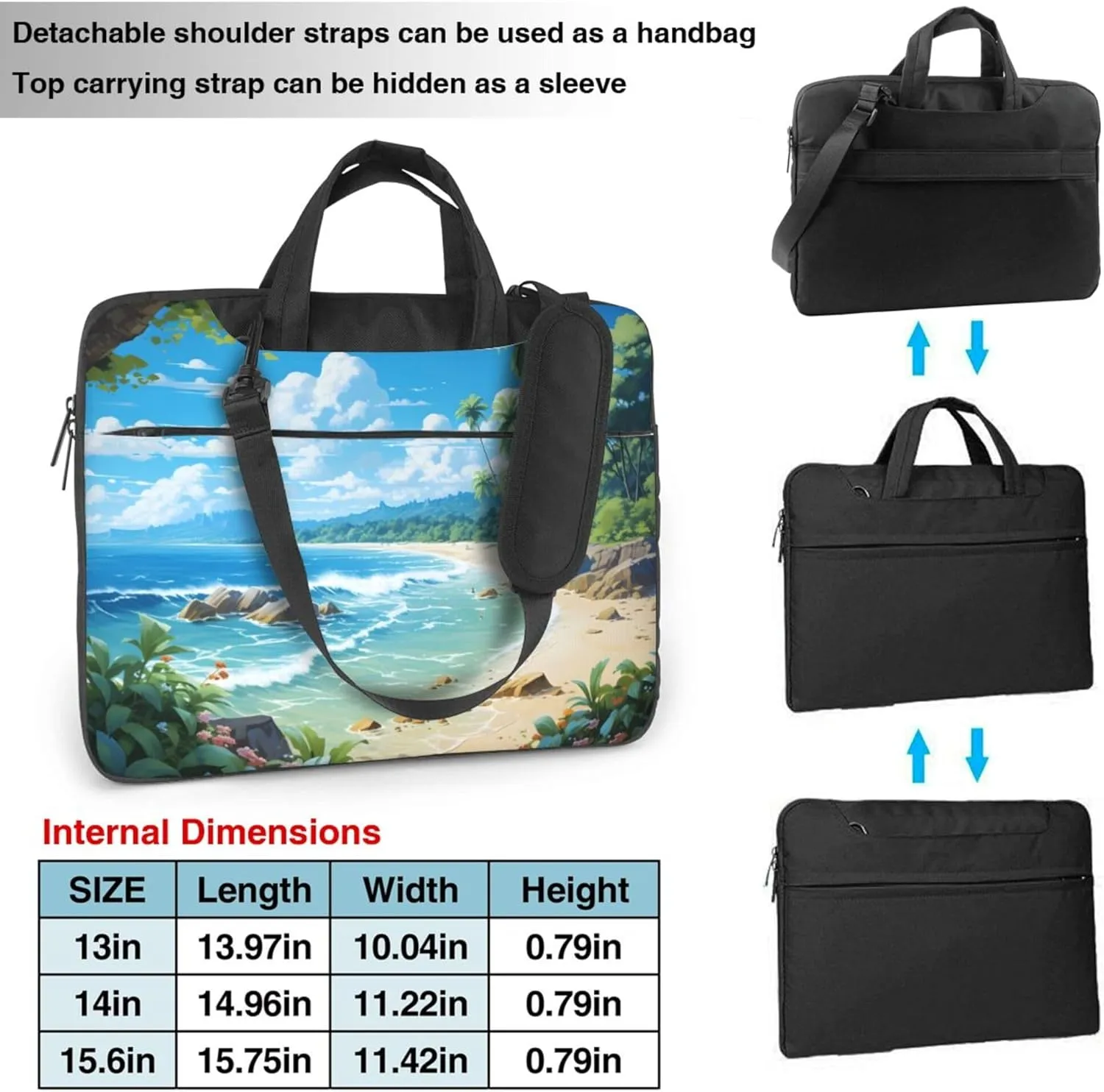 Beach Landscape Painted Laptop Shoulder Bag for Women, Laptop Sleeve Case Durable Computer Bag
