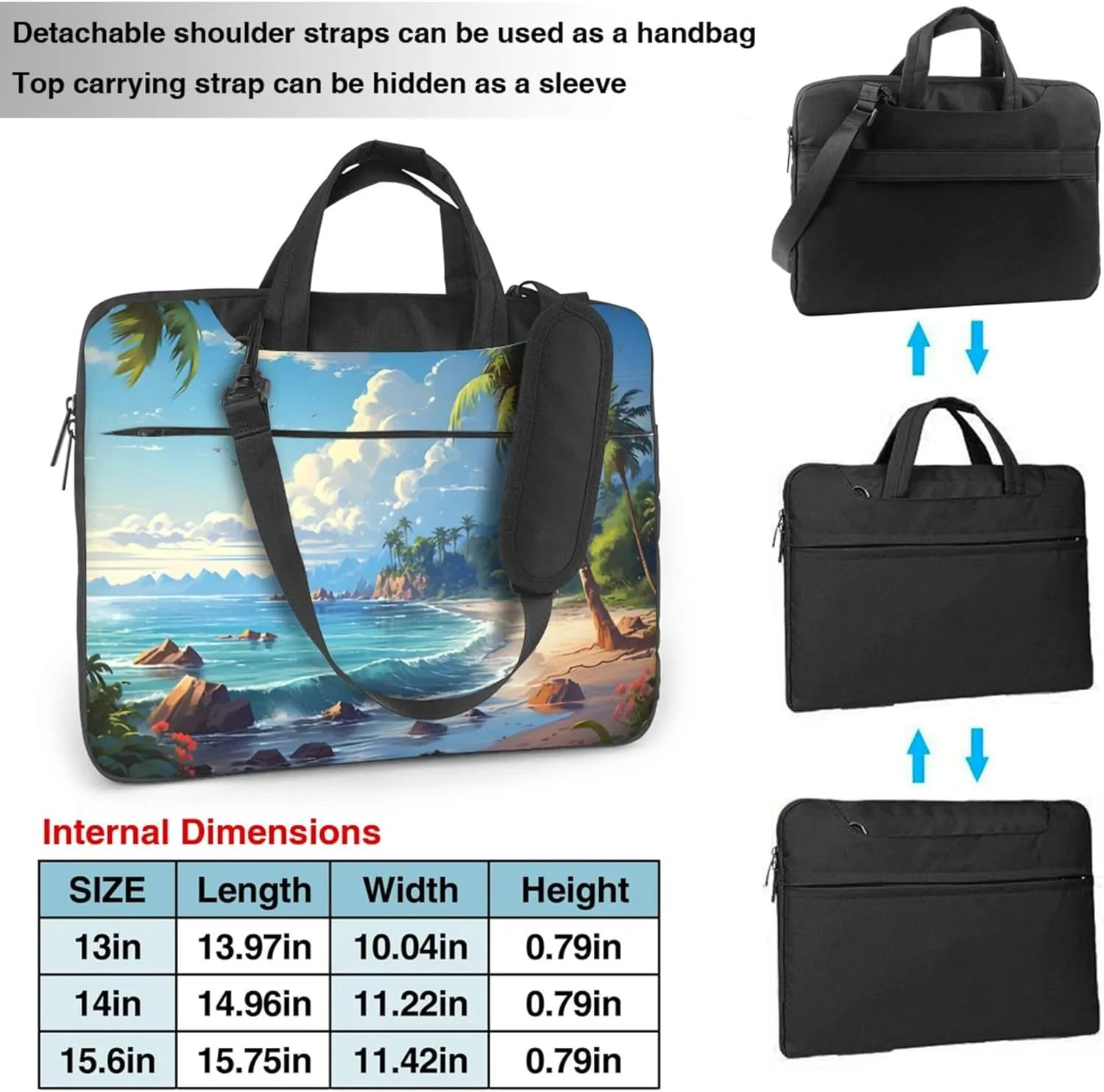 Beach Palm Tree Landscape Laptop Shoulder Bag for Women, Laptop Sleeve Case Durable Computer Bag
