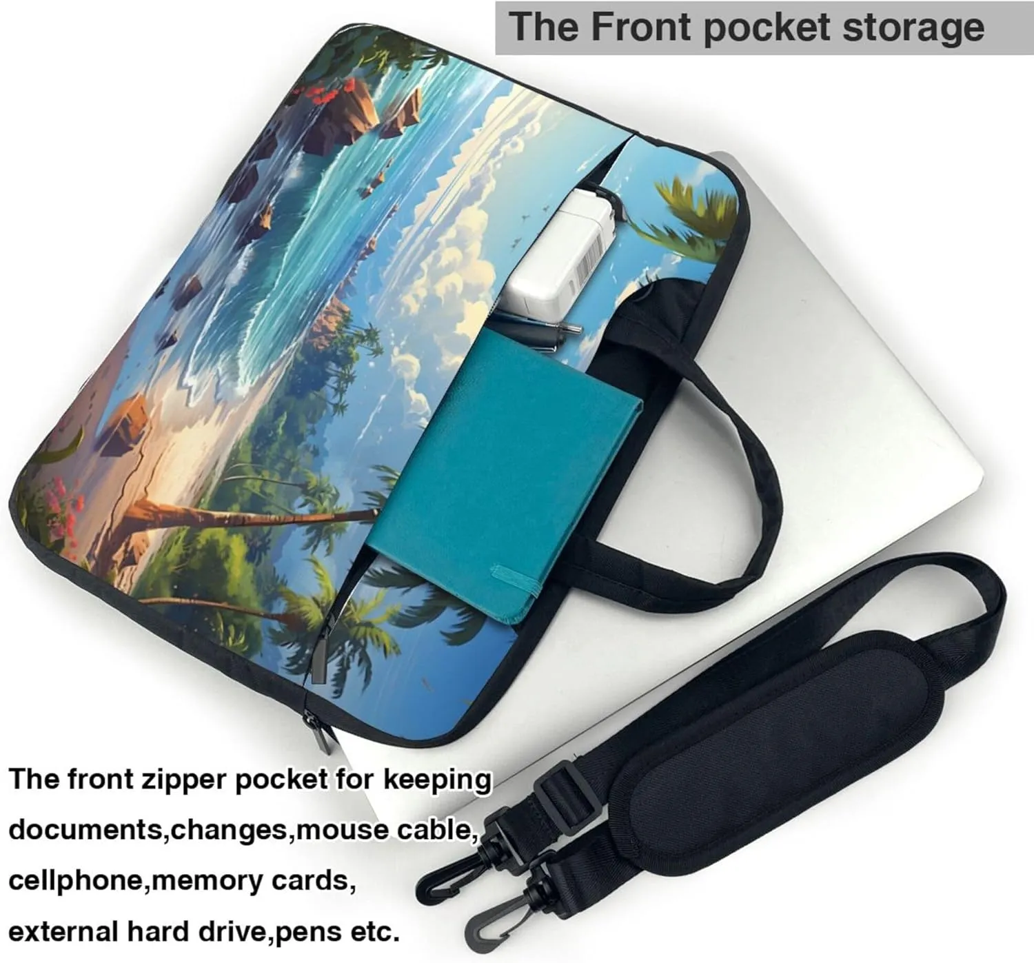Beach Palm Tree Landscape Laptop Shoulder Bag for Women, Laptop Sleeve Case Durable Computer Bag